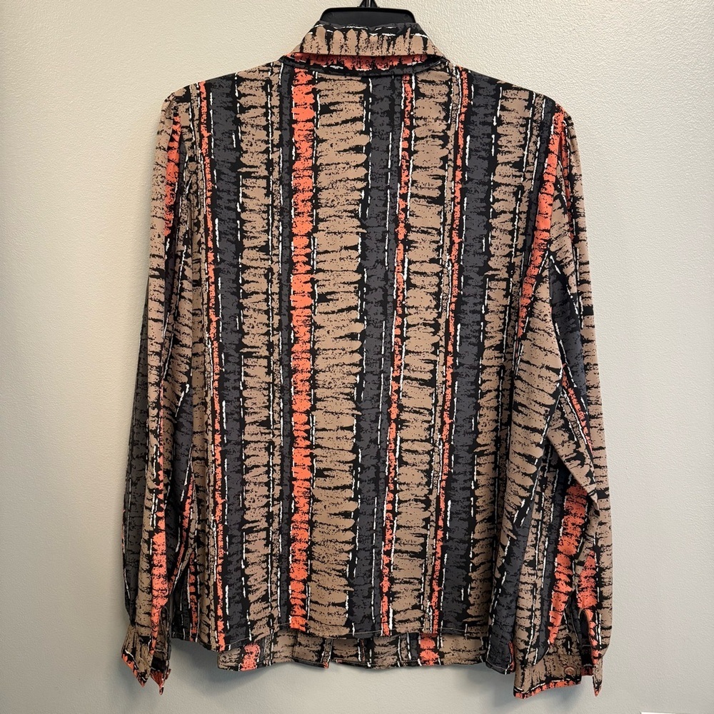 Vintage Tie-Neck Blouse | Abstract Earth Tones | Size 14 | D’Allaird’s - Picture 3 of 5